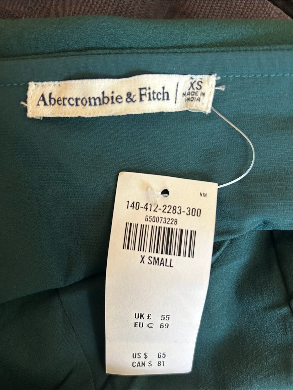 Abercrombie & Fitch Dark Green Zip Up Side Crop Top size XS NWT - Picture 5 of 6
